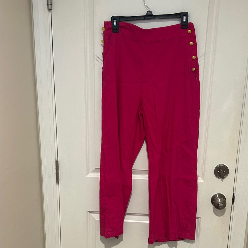 INC International Concepts Hot Pink Straight-Leg Pants with Gold Buttons